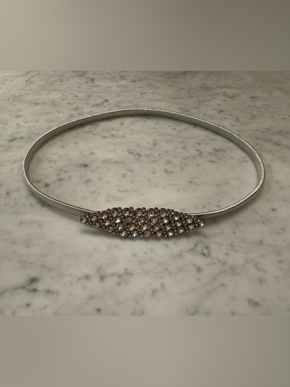 Silver thin elastic metal waist belt